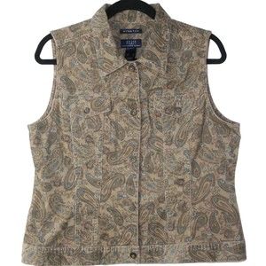 Crazy‎ Horse a Liz Claiborne Company Stretch Corduroy Paisley Vest Sz M Brown